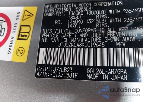 2019 Lexus Rx 350L Luxury/Premium z USA, uszkodzony, nr VIN JTJDZKCA8K2019648